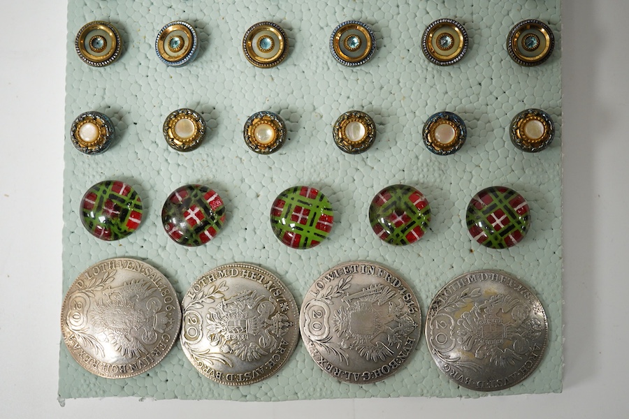 A group of 43 assorted antique buttons, largest 27mm; largest 2.5cm diameter. Condition - good